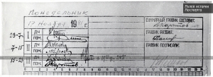 Суточный график работы диспетчеров Мосэнерго, 1941 год